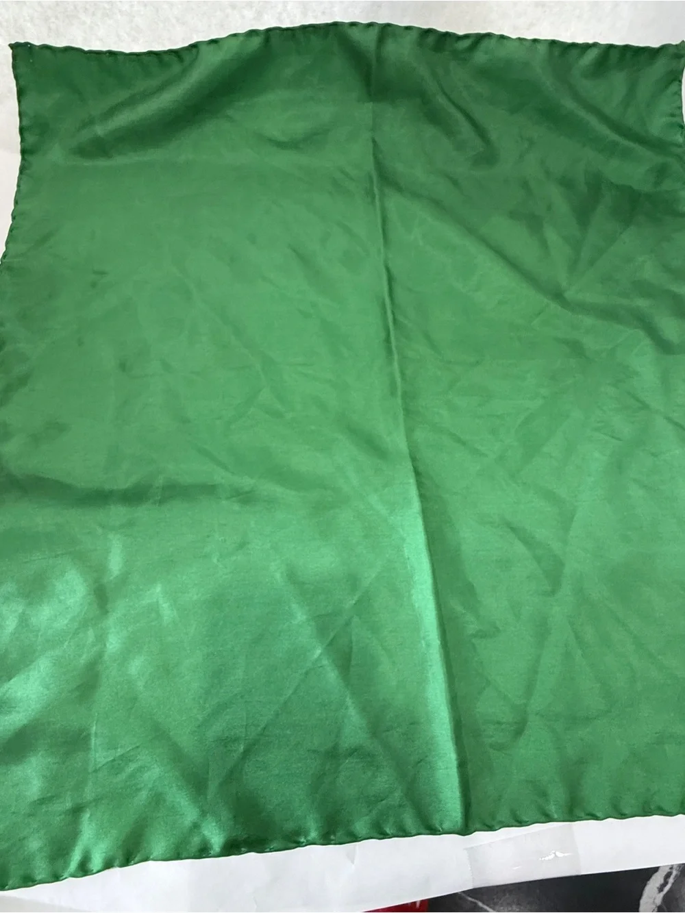 Vintage Silk Solid Green Satin Finish Square Scarf